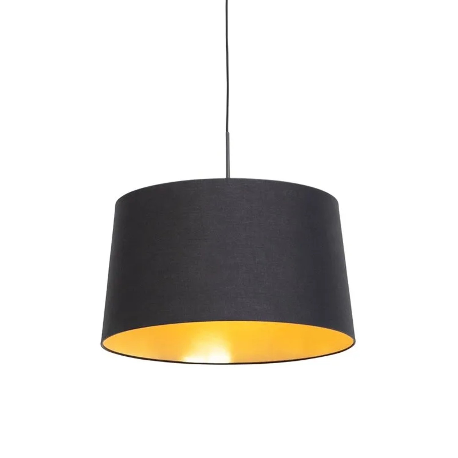 QAZQA Hängelampe mit Baumwollschirm Schwarz mit Gold 50 cm Combi