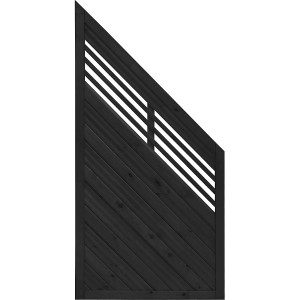 Anthrazitfarbenes Sichtschutzzaun-Anschlusselement Nicea, 180/90 x 90 cm, mit diagonalen und horizontalen Lamellen.