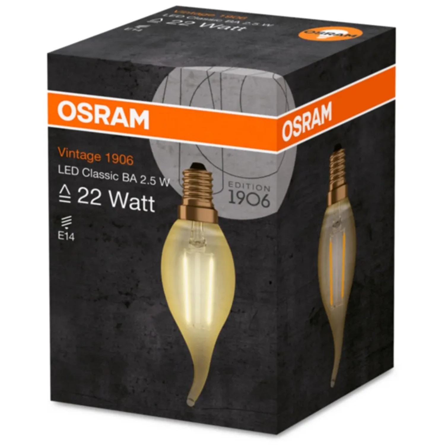 Osram E14 LED-Lampe in Kerzenform, 2,5W, warmweiß, im Karton.