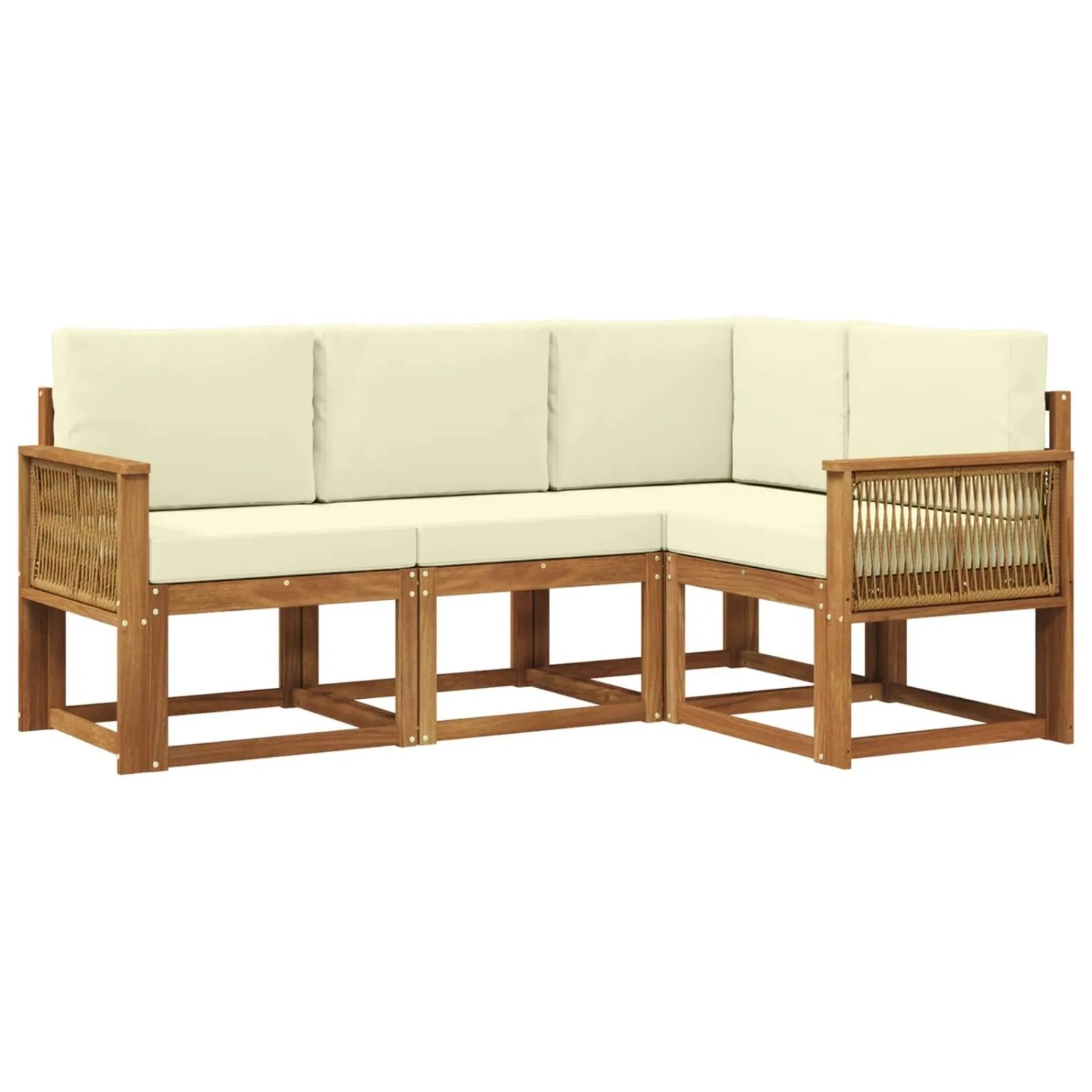 vidaXL Outdoor-Sofagarnitur mit Kissen 4 Stk Natur und Creme Polyester 3385176