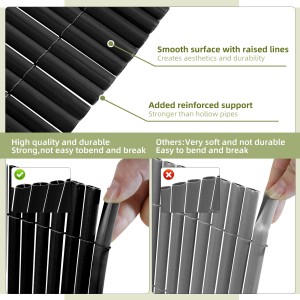 Graue PVC Sichtschutzmatte im Qualitätsvergleich: Robust, langlebig und stabil, im Gegensatz zu biegsamen Alternativen.