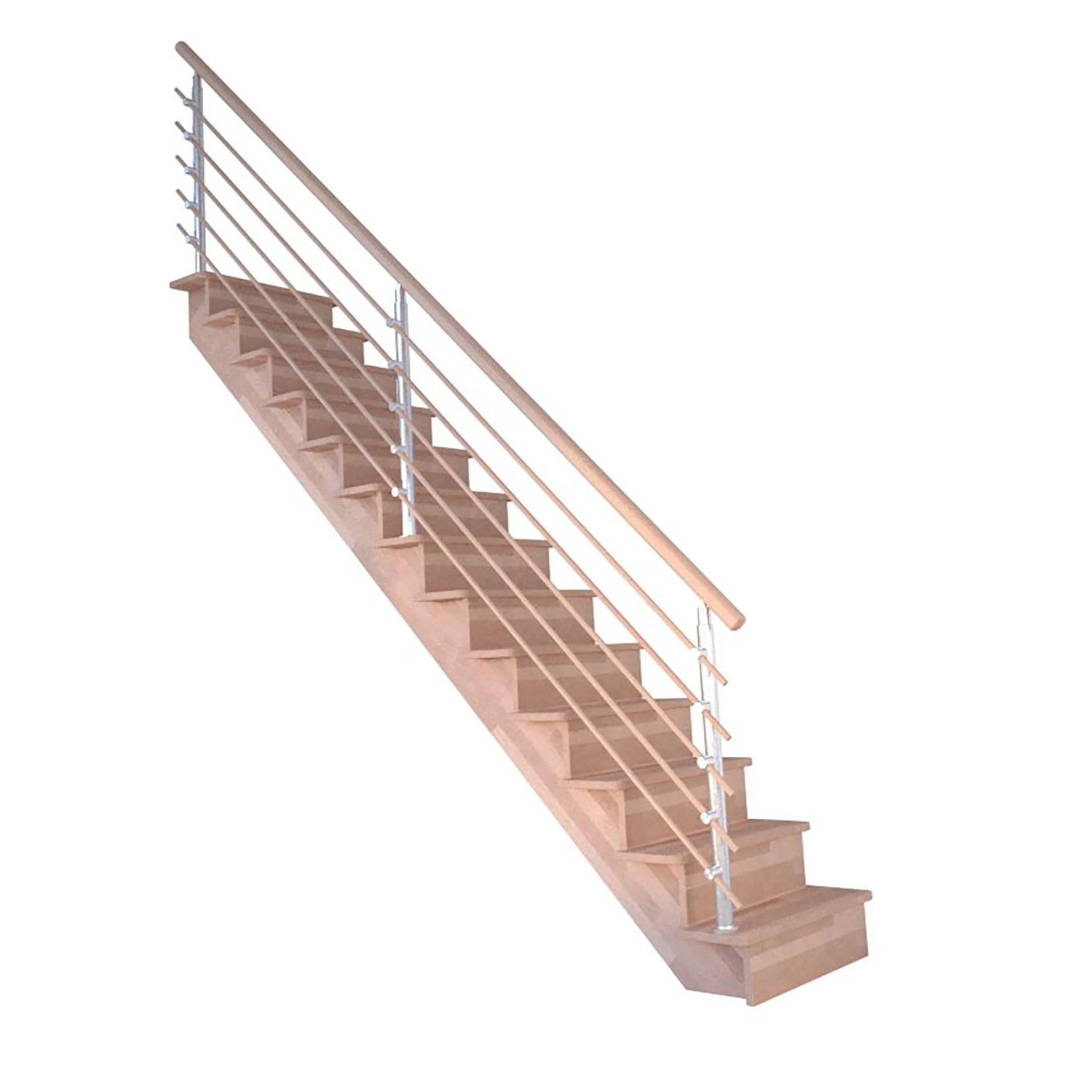Treppe Lindos Buche Gerade 80 cm Setzstufen Design-Geländer-Holzstäbe FSC® günstig online kaufen