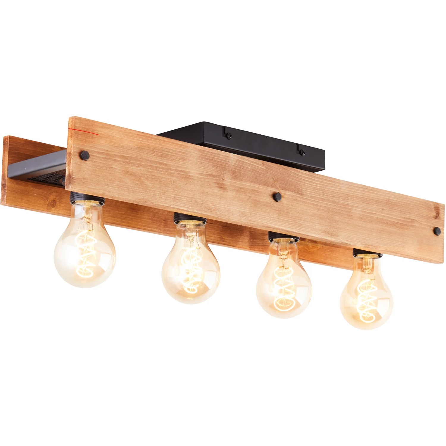 Brilliant Deckenleuchte Calandra, 4-flammig, schwarz und Holz. Deckenlampe mit vier Glühbirnen.