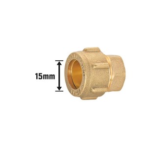 Klemm-Stopfen Ø 15 mm aus Messing für Kupferrohre, Detailansicht.