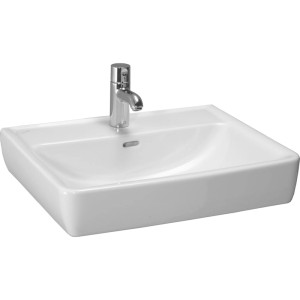 Weißer Laufen Aufsatzwaschtisch Pro A, 60 cm breit, mit Armatur und Überlauf.