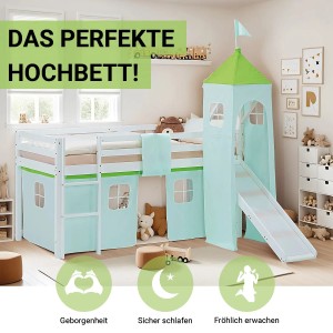 Homestyle4u Kinder Hochbett 90x200 Rutsche Matratze Grün Kinderbett 2981
