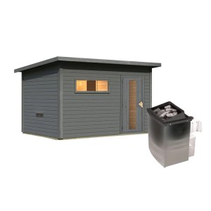 Chillroi 38mm Saunahaus Melo 6 Terragrau mit Ofen 9kW Integrierte Steuerung