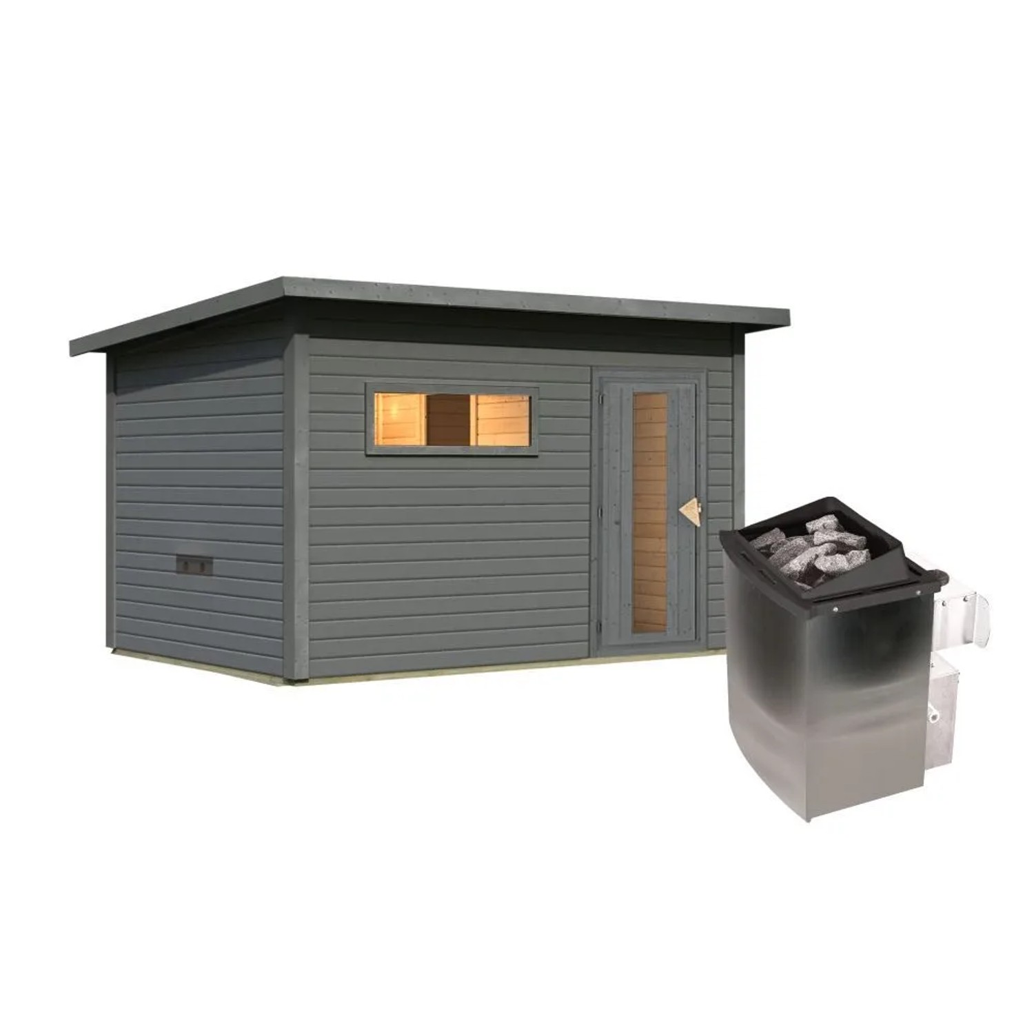 Chillroi 38mm Saunahaus Melo 6 Terragrau mit Ofen 9kW Integrierte Steuerung günstig online kaufen