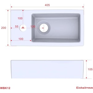 Aquabatos Waschbecken Keramik, 40,5x20x10,5cm, Aufsatzwaschbecken mit Hahnloch links, für Gäste-WC.