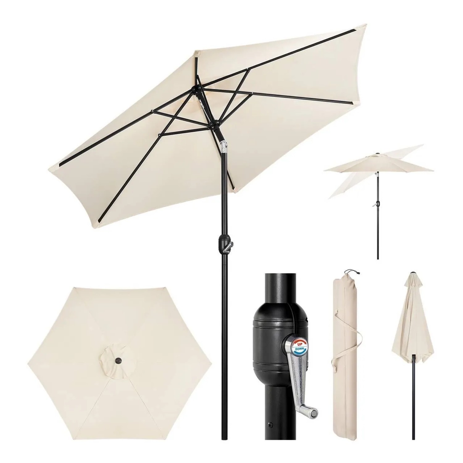 WOLTU Sonnenschirm Strandschirm 45° Knickbar Handkurbel Beige 300 cm