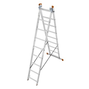 Krause 3-teilige Vielzweckleiter aus Aluminium mit 3x9 Sprossen in A-Form.