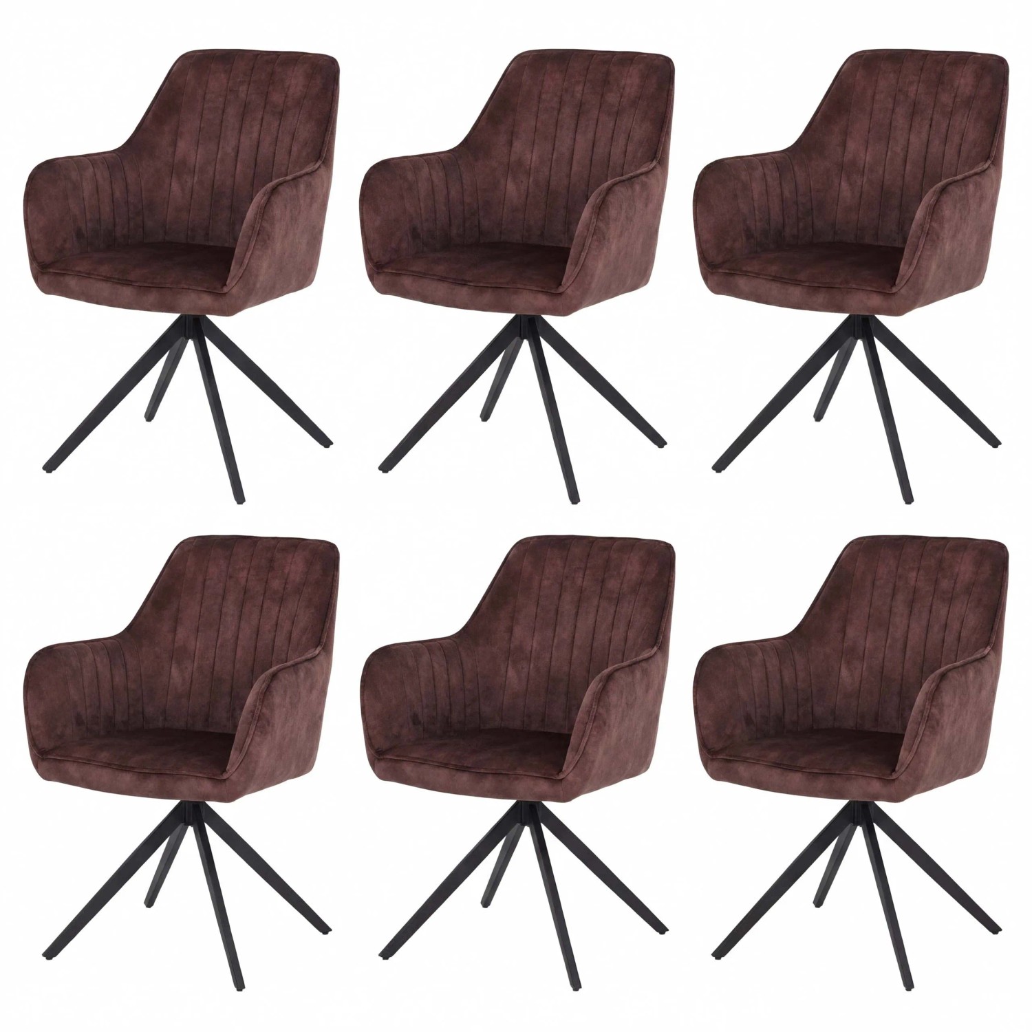 MCW 6er-Set Esszimmerstuhl L79 Drehbar Auto-Return Samt Wildleder-Optik Terrakotta-Braun