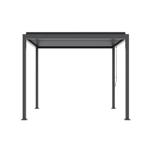 Anthrazitfarbene Pergola 3x3m mit verstellbarem Lamellendach aus Aluminium für Garten & Terrasse.