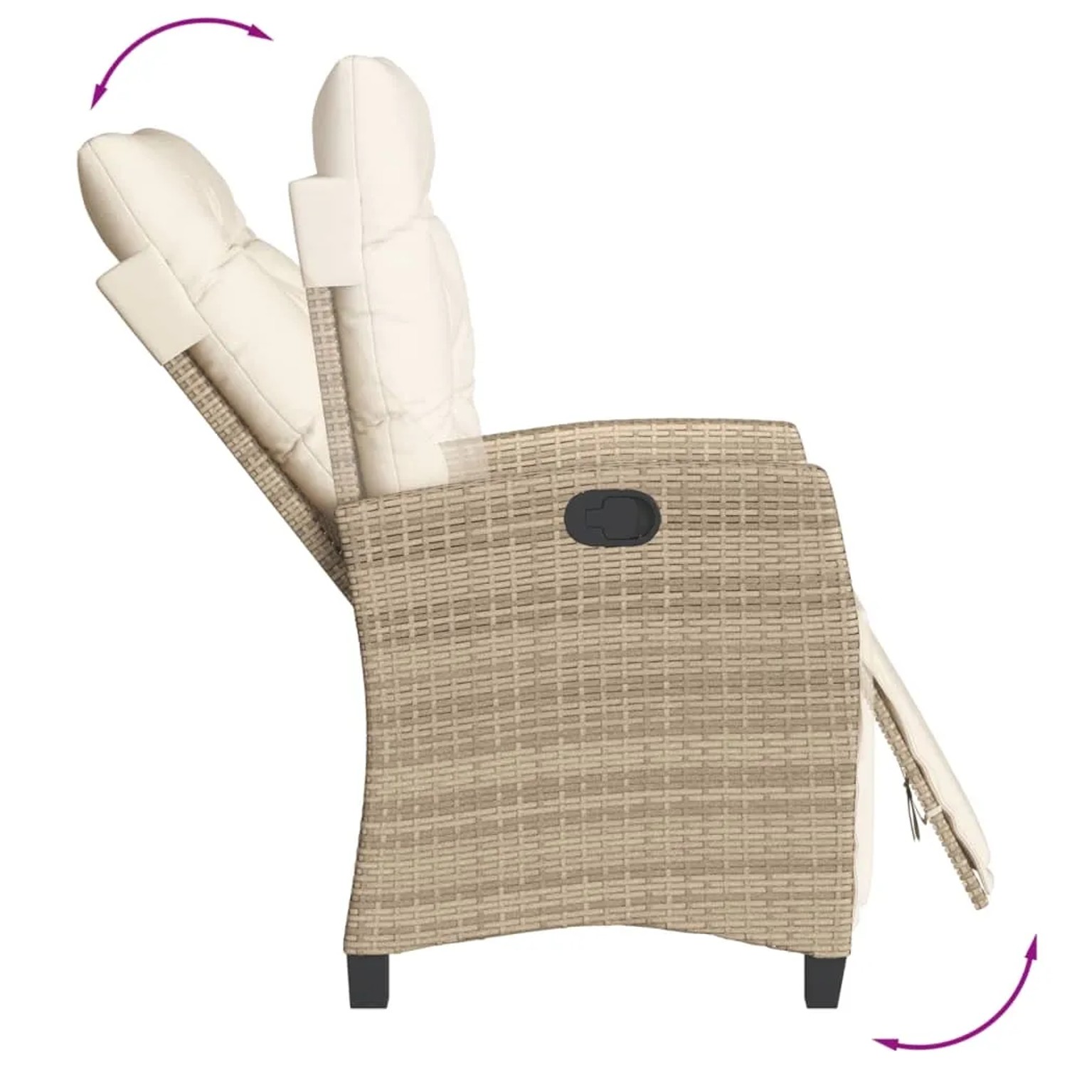 Verstellbarer Gartenstuhl aus Rattan in Beige mit Kissen, Teil der vidaXL 7-tlg Essgruppe.