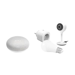 Avidsen Smart Home Starter-Kit, 4-teilig: Google Home Mini, LED, WLAN-Steckdose, Kamera.