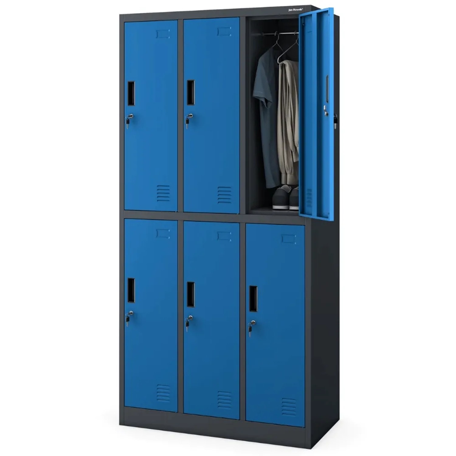 DELUKE Umkleideschrank Spind TOKIO 6 Abteile 185 x 90 x 45 cm Anthrazit-Blau