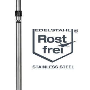 Detailaufnahme des Teleskoprohrs aus Edelstahl des Einhell Halogenheizers NHH 2100.