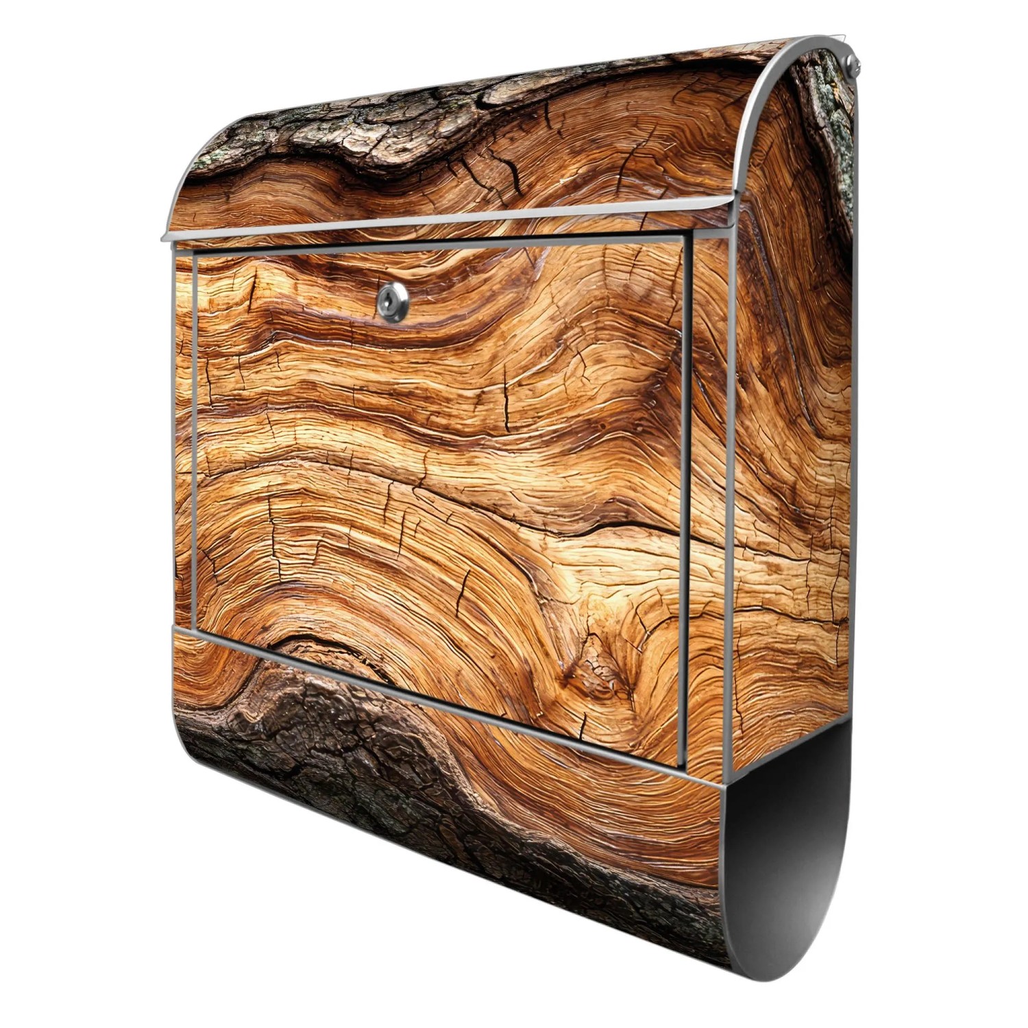 Banjado Design Briefkasten Silber Pulverbeschichtet 39x47x14cm 2 Schlüssel Mit Zeitungsfach Motiv Holz Gemasert mit Rind...