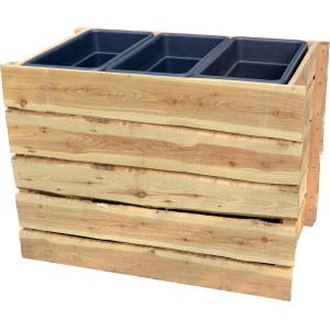 T & J Hochbeet Herlev aus Lärche, naturbelassen, mit drei Pflanzkästen.