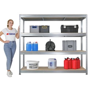PROREGAL Mega Deal 2x Schwerlastregal Dino HxBxT 180x200x60cm 4 Spanplatten-Ebenen 16mm Fachlast 500kg Verzinkt