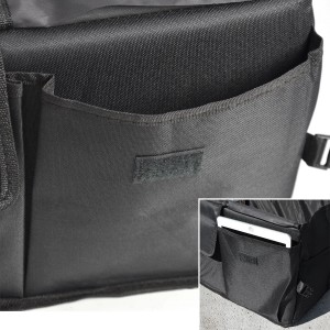 Schwarze, faltbare Kofferraumtasche von eyepower mit Fächern für Autopflege-Zubehör.