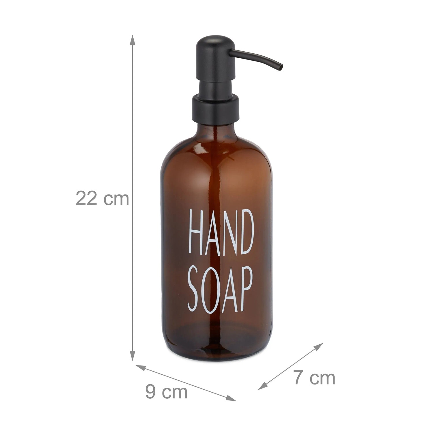 Relaxdays Seifenspender 2er Set Glas Edelstahl Braun Schwarz Nachfüllbar 22 cm x 9 cm x 7 cm 0,62 kg_4