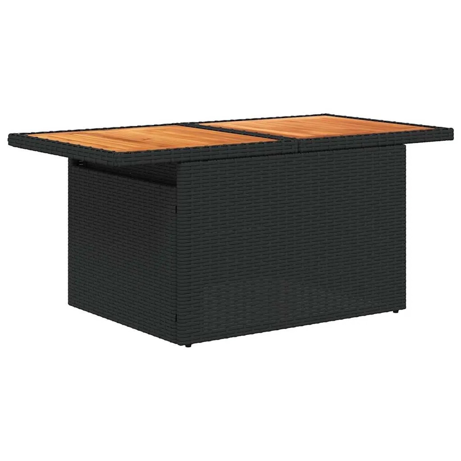 vidaXL Gartentisch: Schwarzes Poly Rattan mit Akazienholz-Tischplatte, Teil der 5-tlg. Sofagarnitur.