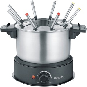 Severin Fondue-Set FO 2470 aus Edelstahl mit 8 Gabeln und Spritzschutz.