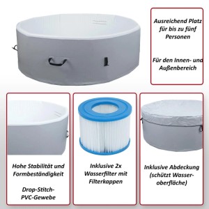 MCW Whirlpool N97 Ersatz-Pool 5 Personen Aufblasbar Rund Ø180cm Grau-Weiß