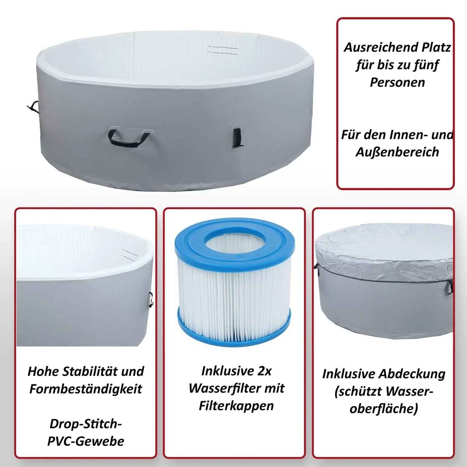 MCW Whirlpool N97 Ersatz-Pool 5 Personen Aufblasbar Rund Ø180cm Grau-Weiß_2