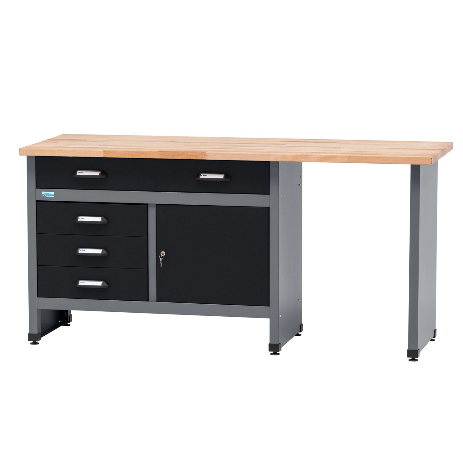 Küpper Werkbank Eintürig mit 4 Schubladen 84 x 170 x 60 cm Schwarz-Hellgrau günstig online kaufen