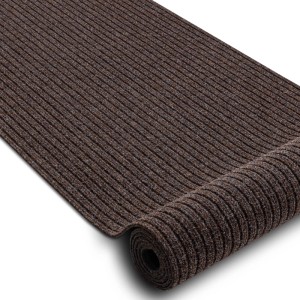 Braune gerippte RugsX Türmatte, rutschfest, aus Polypropylen, aufgerollt.