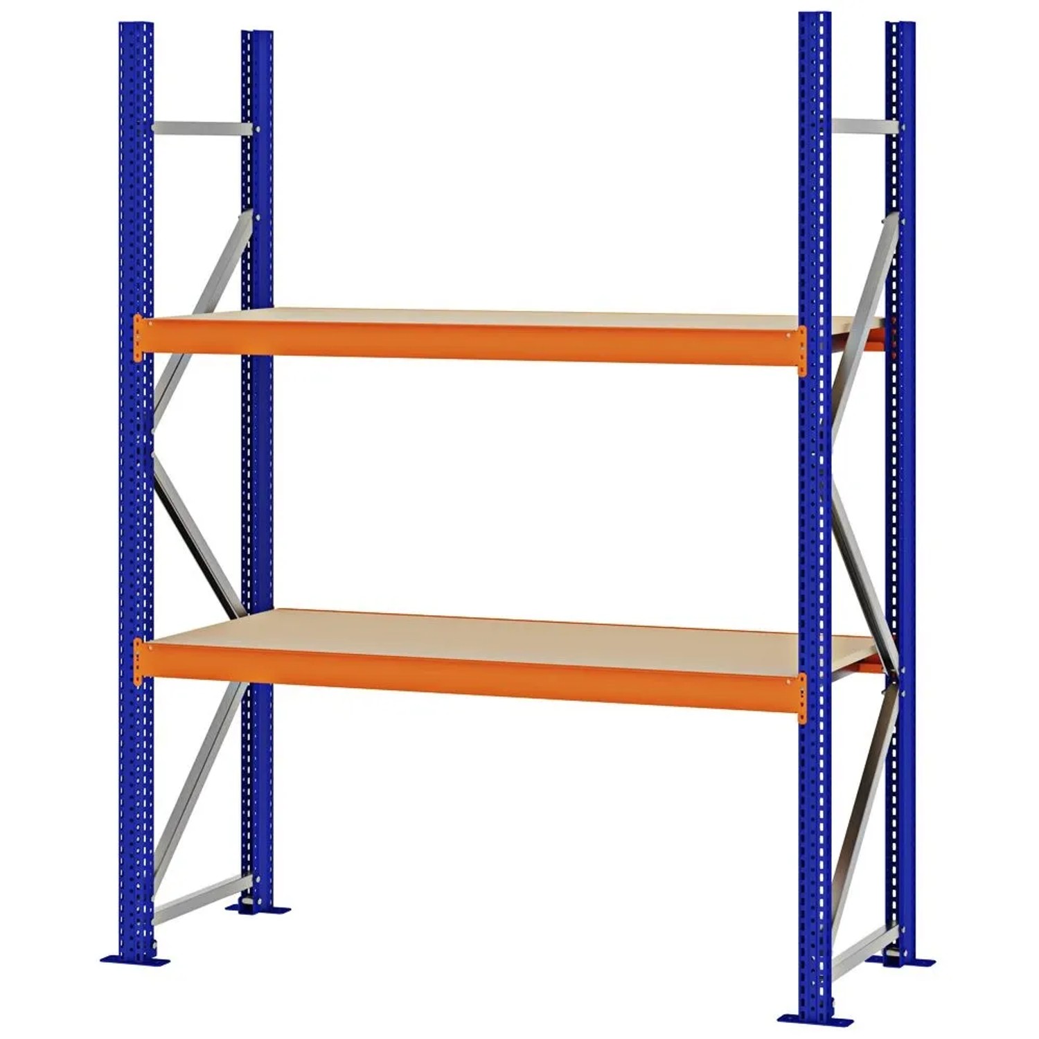 PROREGAL Weitspannregal Schraub-Stecksystem MAGNUS PRO Made In Germany Grundregal 200x150x50cm 2 Ebenen Spanplattenböden Fachlast 750kg Blau/Orange
