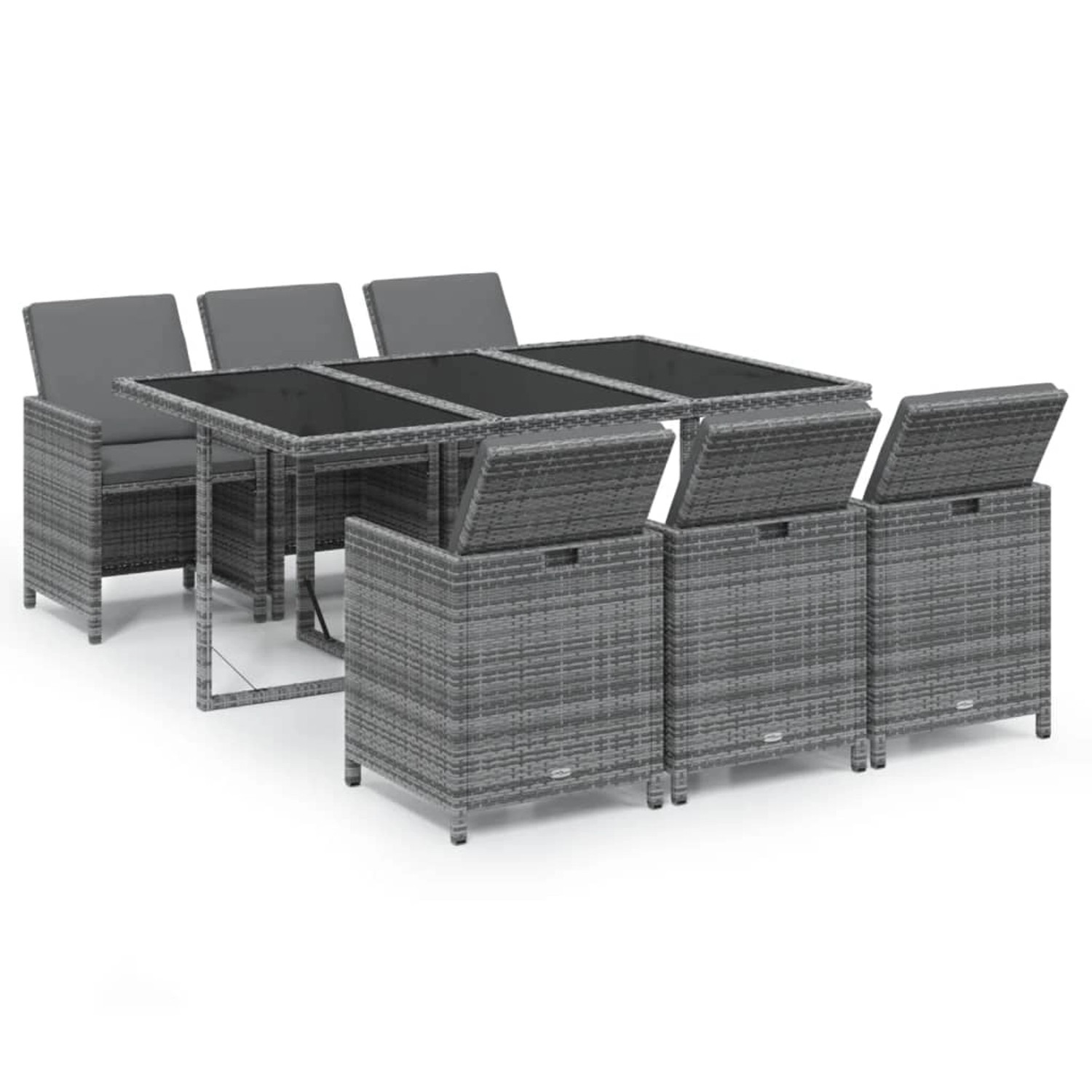 vidaXL 7-Tlg Garten-Essgruppe mit Kissen Poly Rattan Grau 3095536 günstig online kaufen