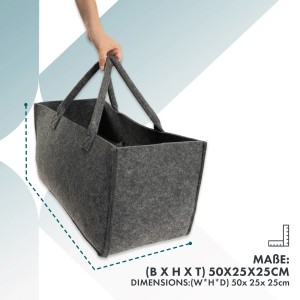 Anthrazitfarbene KARAT Filztasche Conny als Kaminholztasche oder Einkaufstasche mit Tragegriff.