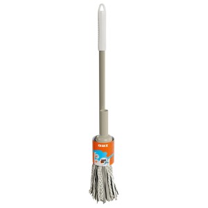 Grauer OBI Varifit Wischmopp mit weißem Teleskopstiel und Mikrofaser-Moppkopf für die Bodenreinigung.