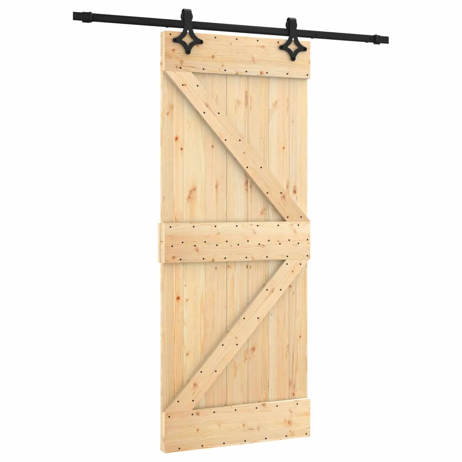 vidaXL Schiebetür Natur und Schwarz 85 x 210 cm Massivkiefer 3445059