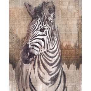 Komar Vliesfototapete Zebra, 200x250cm, Zebra Kopf auf gemustertem Hintergrund.