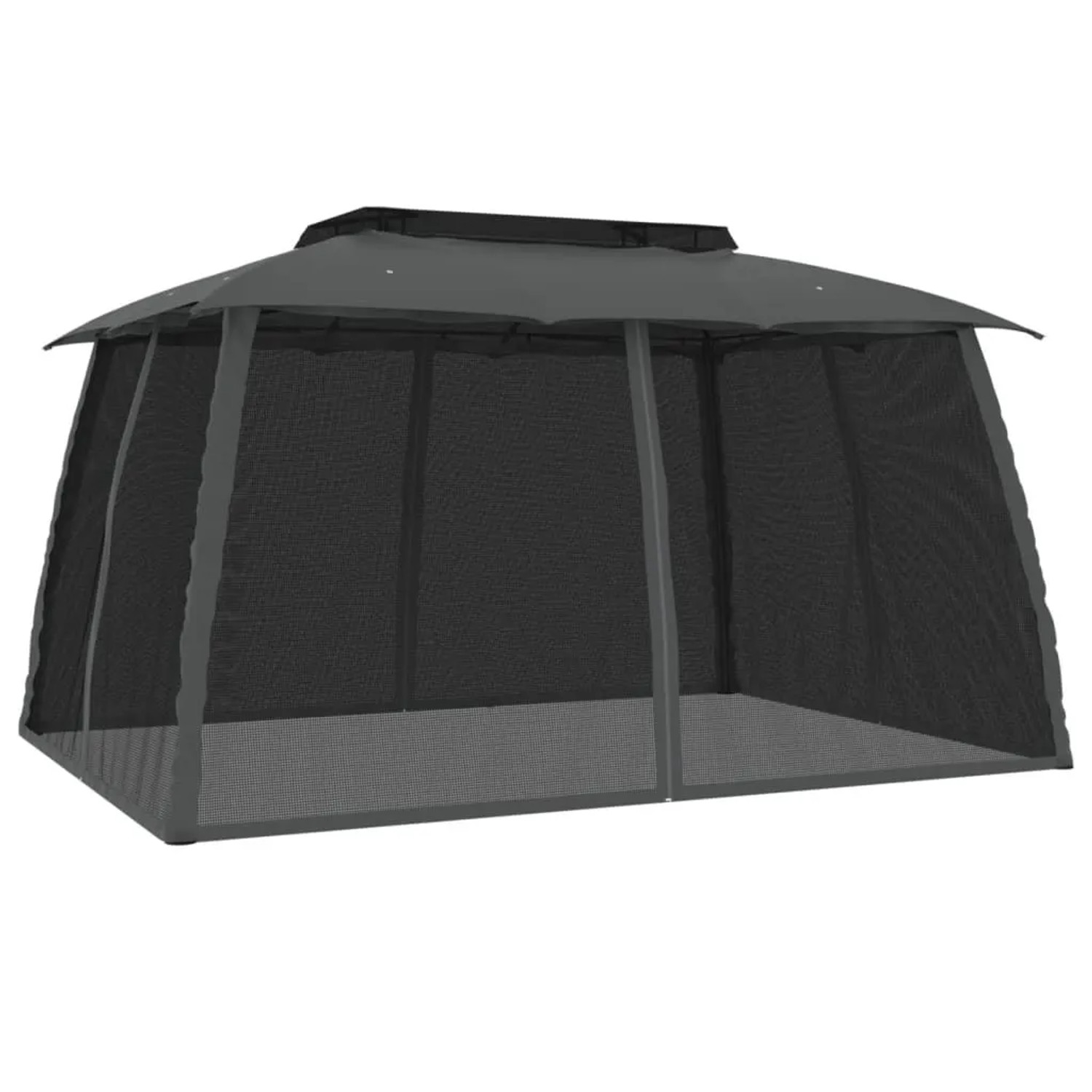 vidaXL Pavillon mit Doppeldach & Netzwänden Anthrazit 3,93x2,93m Stahl 368452
