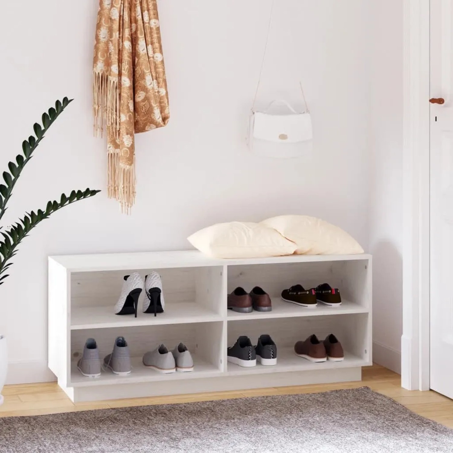 vidaXL Schuhregal Weiß 110x34x45 cm Massivholz Kiefer 813541_2