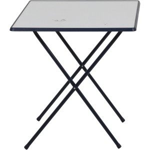 Blauer MFG Campingtisch Scherentisch, 80x60x64 cm, mit weißer Tischplatte. Kompakt klappbar.