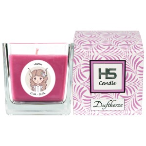 HS Candle Duftkerze Stier im Glas mit Lavendelduft und dekorativer Verpackung.