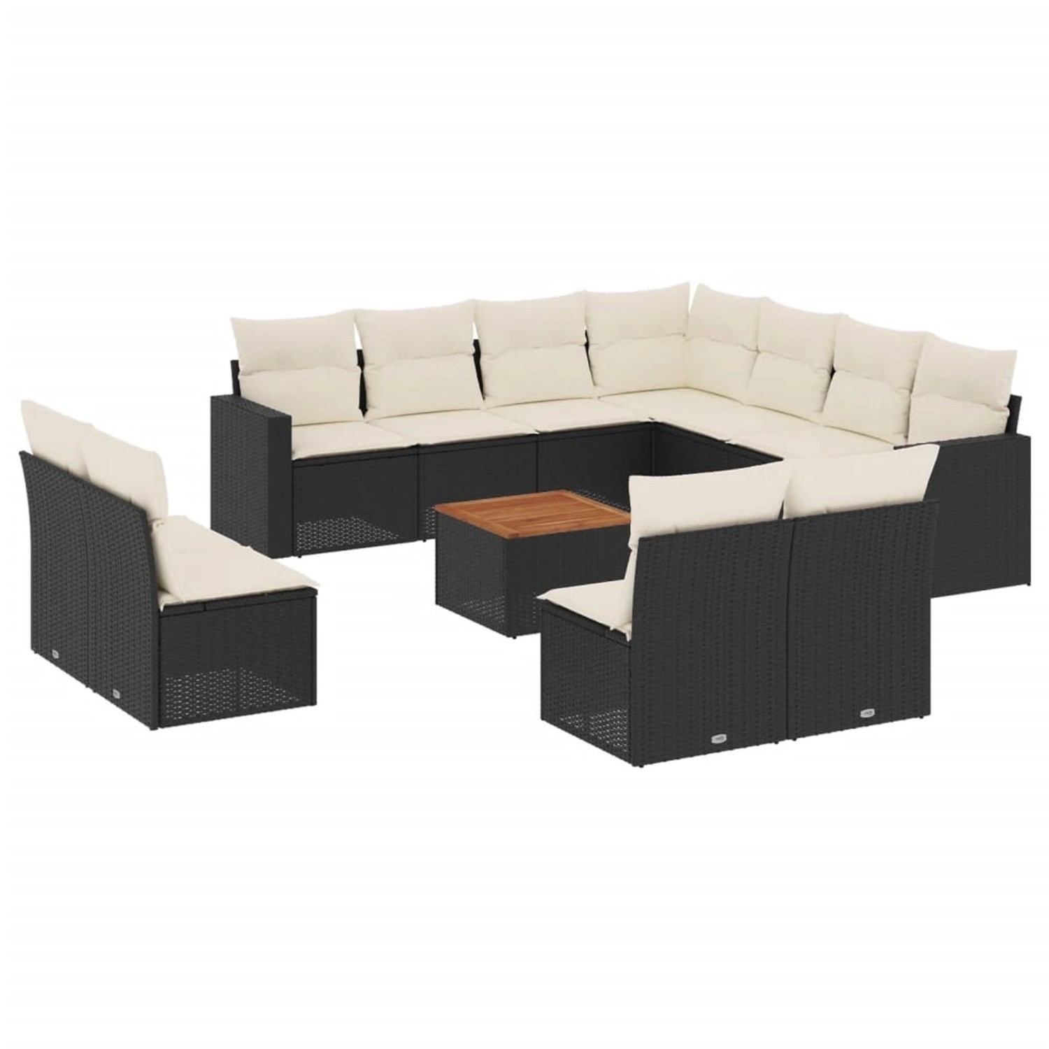 vidaXL 12-tlg Garten-Sofagarnitur mit Kissen Schwarz Poly Rattan Modell 58