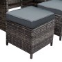 Detailaufnahme: Grauer Rattan Hocker mit Kissen, Teil der Monstershop Eckgarnitur.