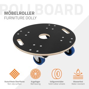 Runder ECD Germany Transportroller mit Siebdruckplatte, belastbar bis 800kg.