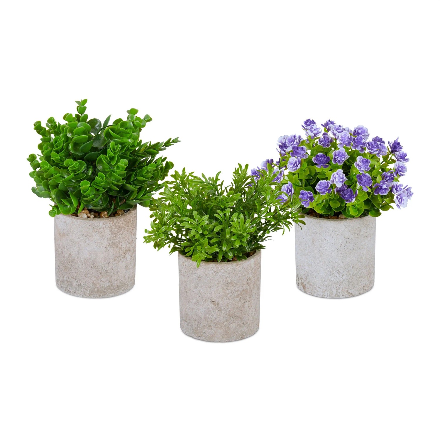 Relaxdays Kunstpflanzen 3er Set Polyester Grün Lila Grau Pflegeleicht 20 cm x 17 cm bis 23 cm x 18 cm 0,45 kg