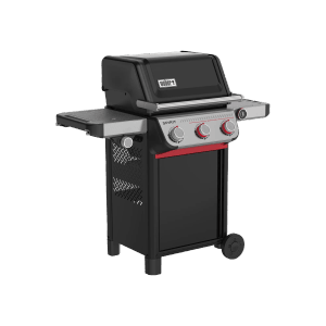Schwarzer Weber Spirit EX-335 Gasgrill mit drei Brennern und Seitenkocher.