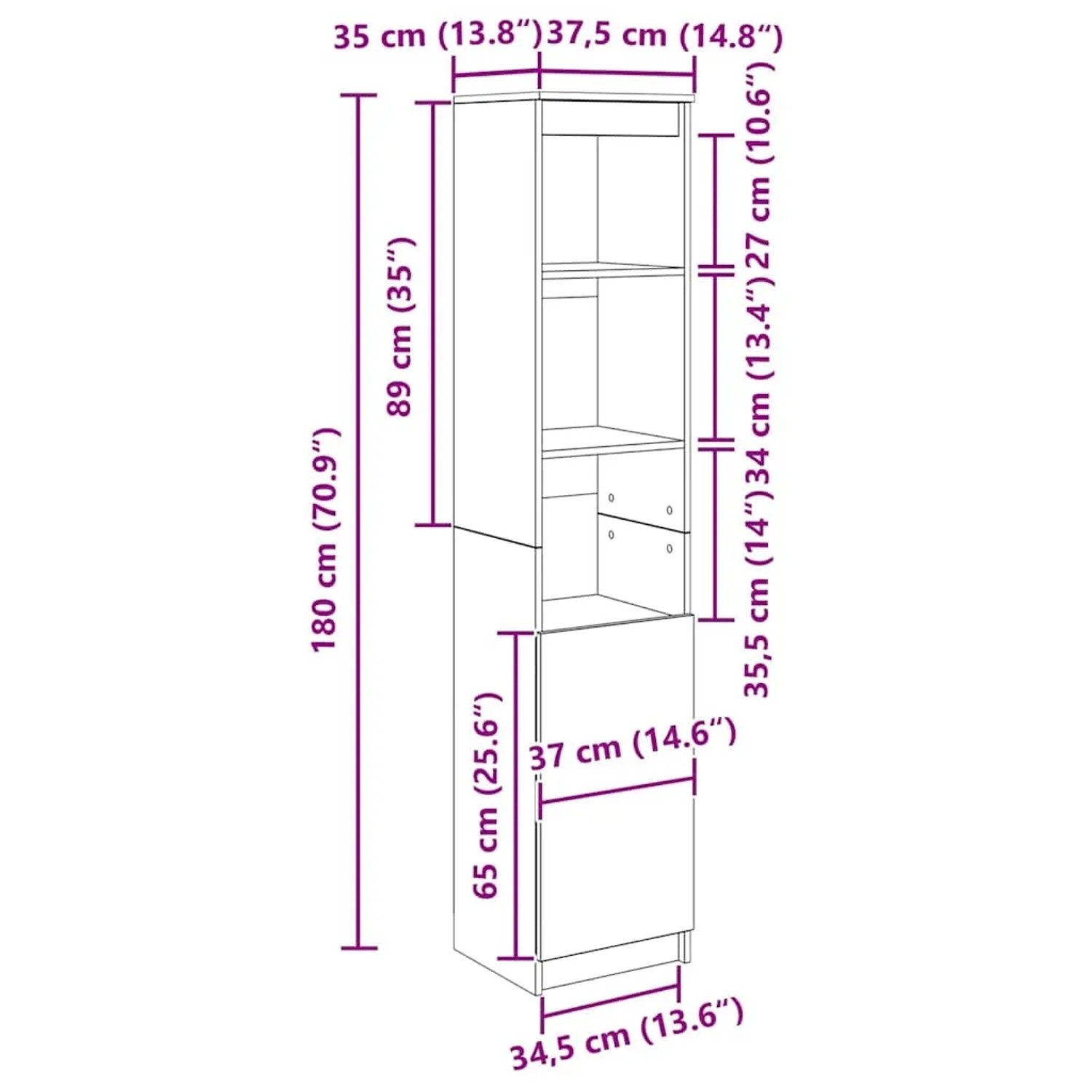 vidaXL Highboard Artisan-Eiche 37,5x35x180 cm Holzwerkstoff 861678_12