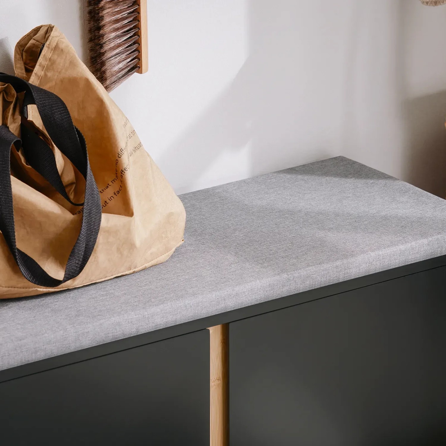SoBuy Schuhbank FSR117-SCH mit Sitzfläche, Stauraum, schwarz und Bambus