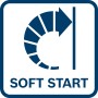 Symbol für Sanftanlauf der Bosch Kapp- und Gehrungssäge für kontrollierten Start.